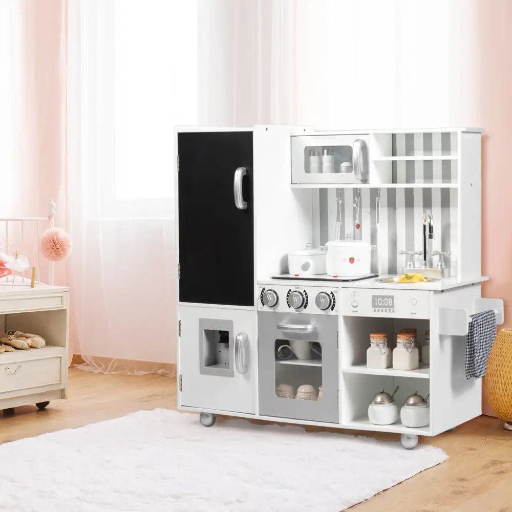 Wooden Pretend Play Kitchen Sets with Simulated Sound - White - Play Kitchen Sets