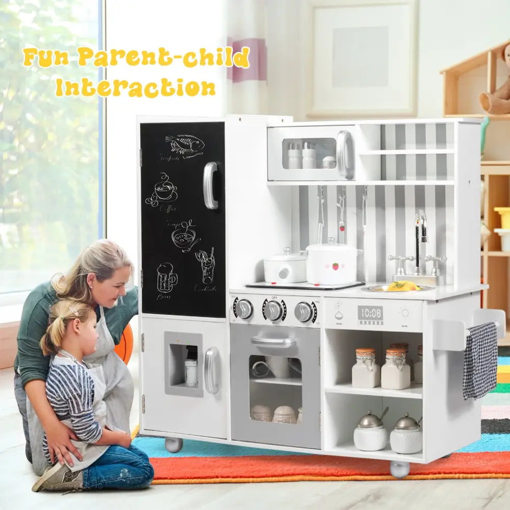 Wooden Pretend Play Kitchen Sets with Simulated Sound - White - Play Kitchen Sets