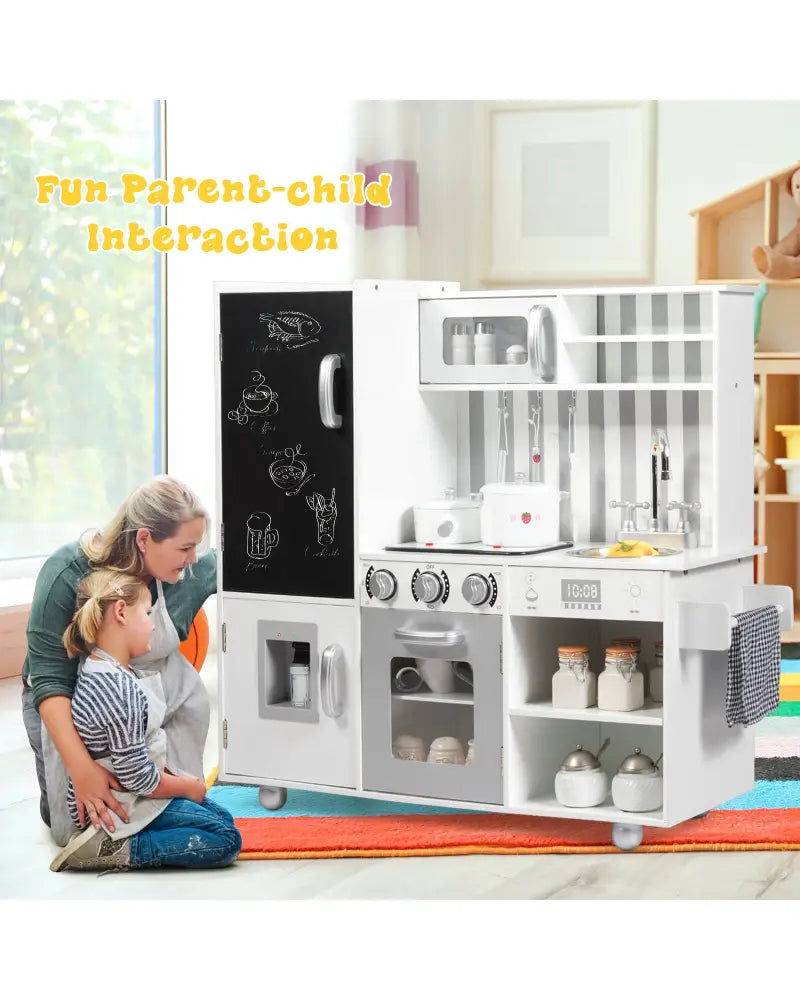 Wooden Pretend Play Kitchen Sets with Simulated Sound - White - Play Kitchen Sets