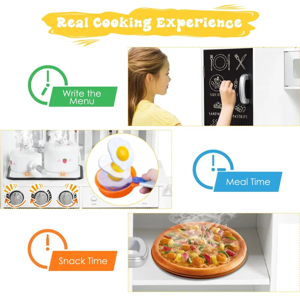 Wooden Pretend Play Kitchen Sets with Simulated Sound - White - Play Kitchen Sets