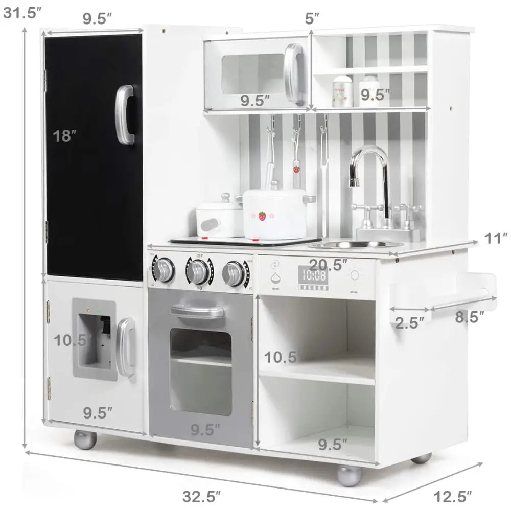Wooden Pretend Play Kitchen Sets with Simulated Sound - White - Play Kitchen Sets