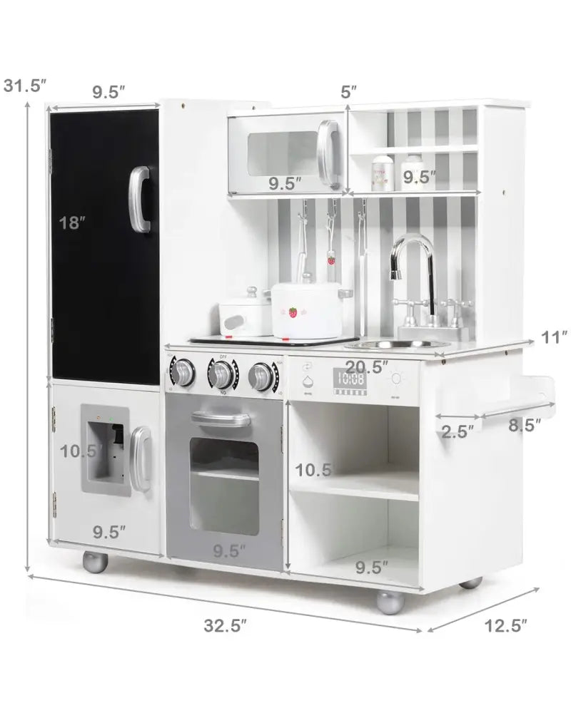Wooden Pretend Play Kitchen Sets with Simulated Sound - White - Play Kitchen Sets