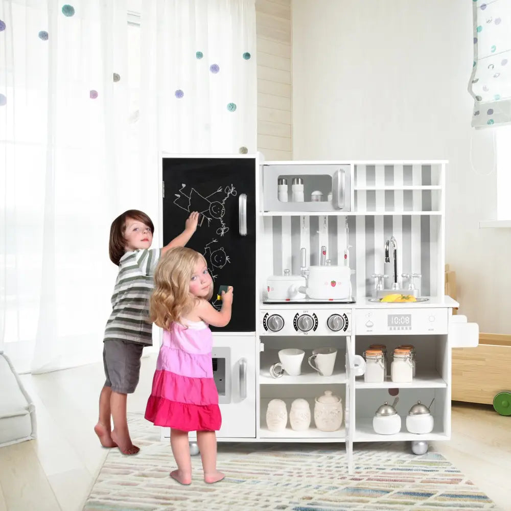 Wooden Pretend Play Kitchen Sets with Simulated Sound - White - Play Kitchen Sets