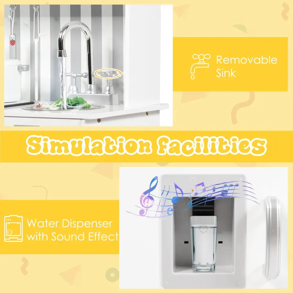 Wooden Pretend Play Kitchen Sets with Simulated Sound - White - Play Kitchen Sets