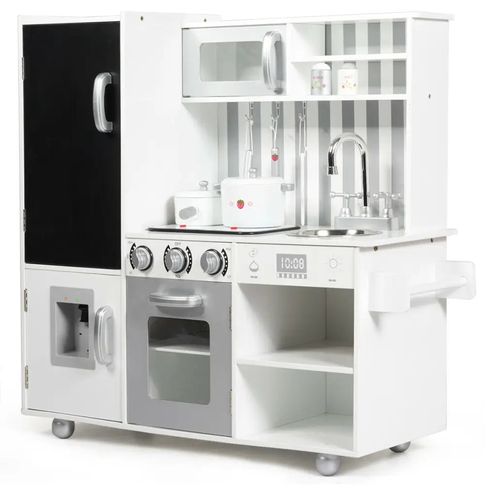 Wooden Pretend Play Kitchen Sets with Simulated Sound - White - Play Kitchen Sets