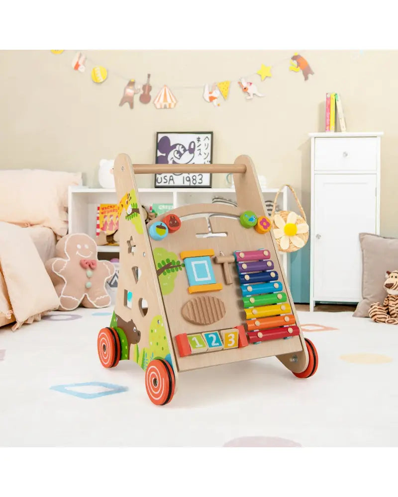 Wooden Push and Pull Baby Walker with Handle and Storage-Natural - Natural - Baby Activity