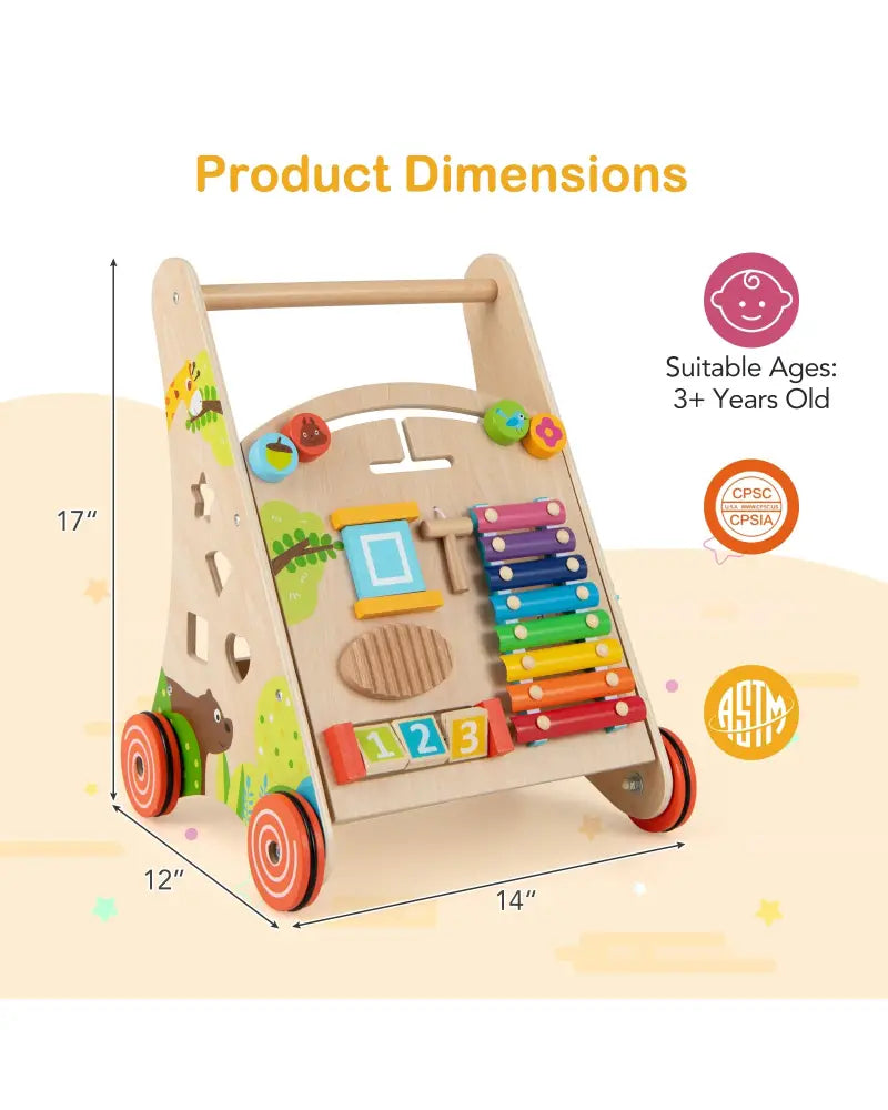 Wooden Push and Pull Baby Walker with Handle and Storage-Natural - Natural - Baby Activity
