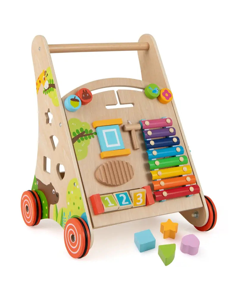 Wooden Push and Pull Baby Walker with Handle and Storage-Natural - Natural - Baby Activity