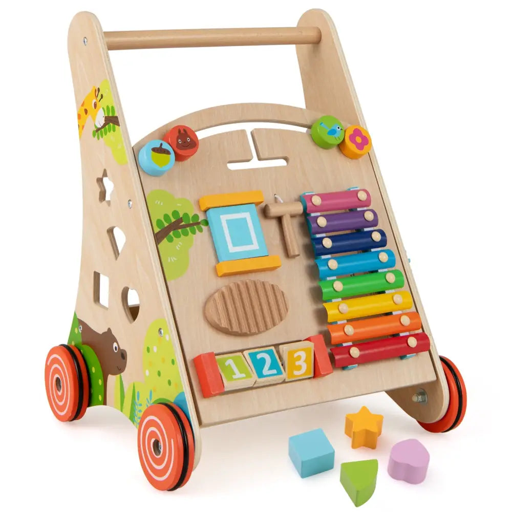Wooden Push and Pull Baby Walker with Handle and Storage-Natural - Natural - Baby Activity