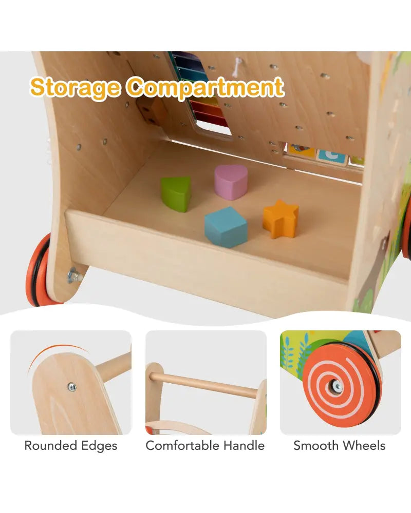 Wooden Push and Pull Baby Walker with Handle and Storage-Natural - Natural - Baby Activity