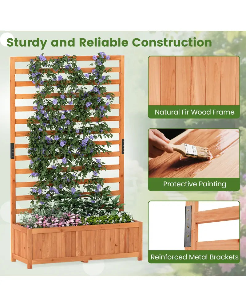 Wooden Raised Garden Bed 59 Inch Tall Elevated Planter Box with Vertical Trellis-Orange - Orange - Raised Garden Beds