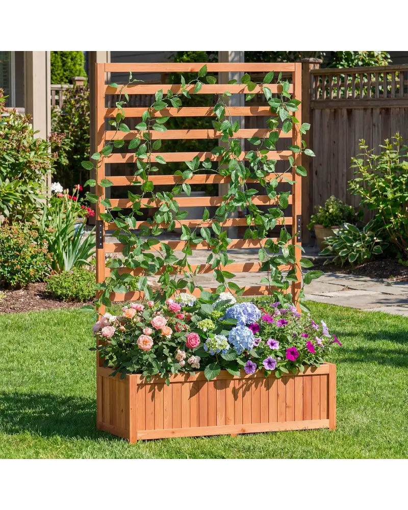 Wooden Raised Garden Bed 59 Inch Tall Elevated Planter Box with Vertical Trellis-Orange - Orange - Raised Garden Beds