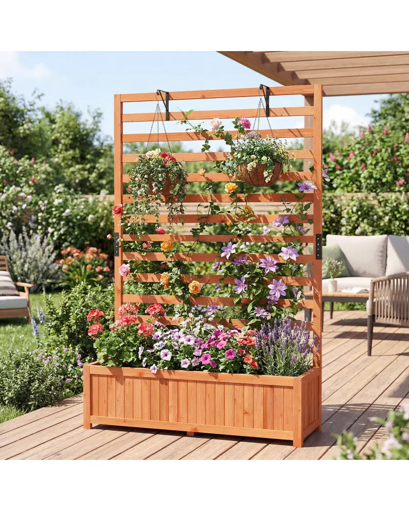 Wooden Raised Garden Bed 59 Inch Tall Elevated Planter Box with Vertical Trellis-Orange - Orange - Raised Garden Beds