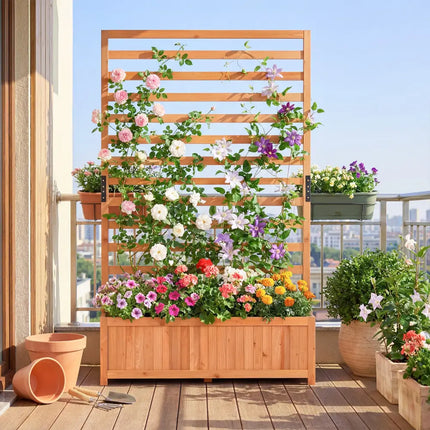 Wooden Raised Garden Bed 59 Inch Tall Elevated Planter Box with Vertical Trellis-Orange - Orange - Raised Garden Beds