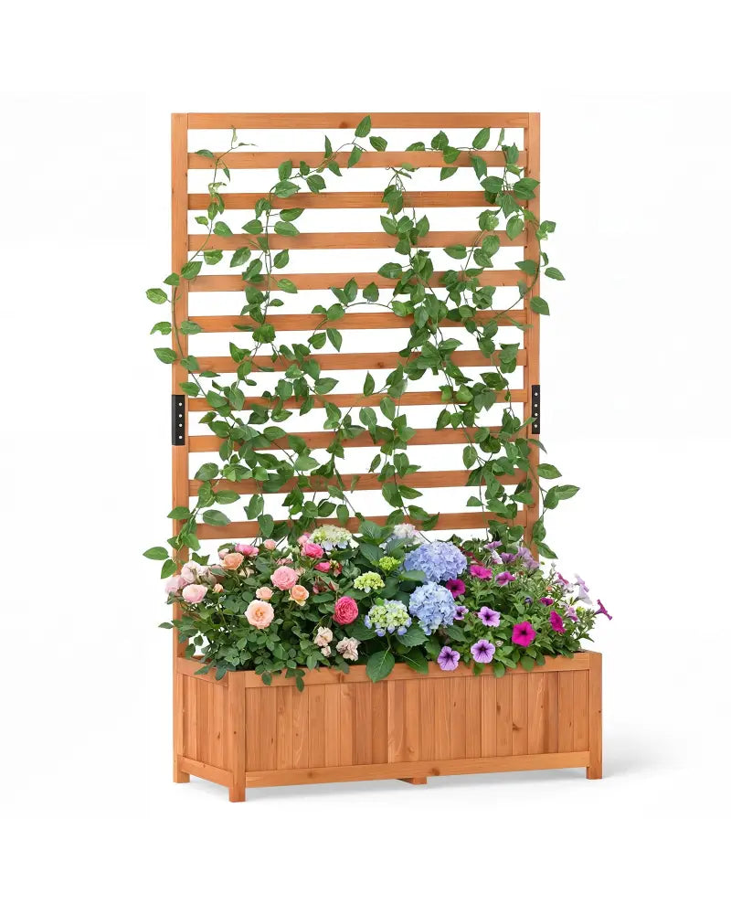 Wooden Raised Garden Bed 59 Inch Tall Elevated Planter Box with Vertical Trellis-Orange - Orange - Raised Garden Beds