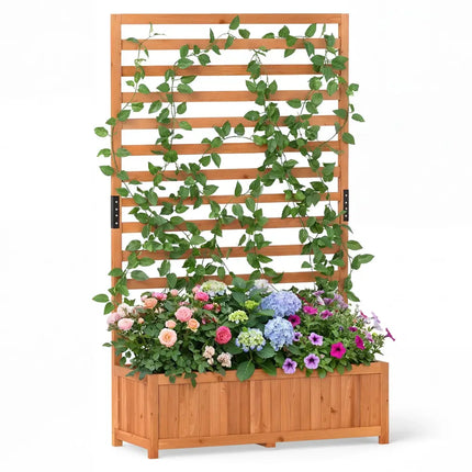 Wooden Raised Garden Bed 59 Inch Tall Elevated Planter Box with Vertical Trellis-Orange - Orange - Raised Garden Beds