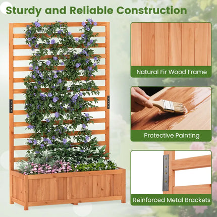 Wooden Raised Garden Bed 59 Inch Tall Elevated Planter Box with Vertical Trellis-Orange - Orange - Raised Garden Beds