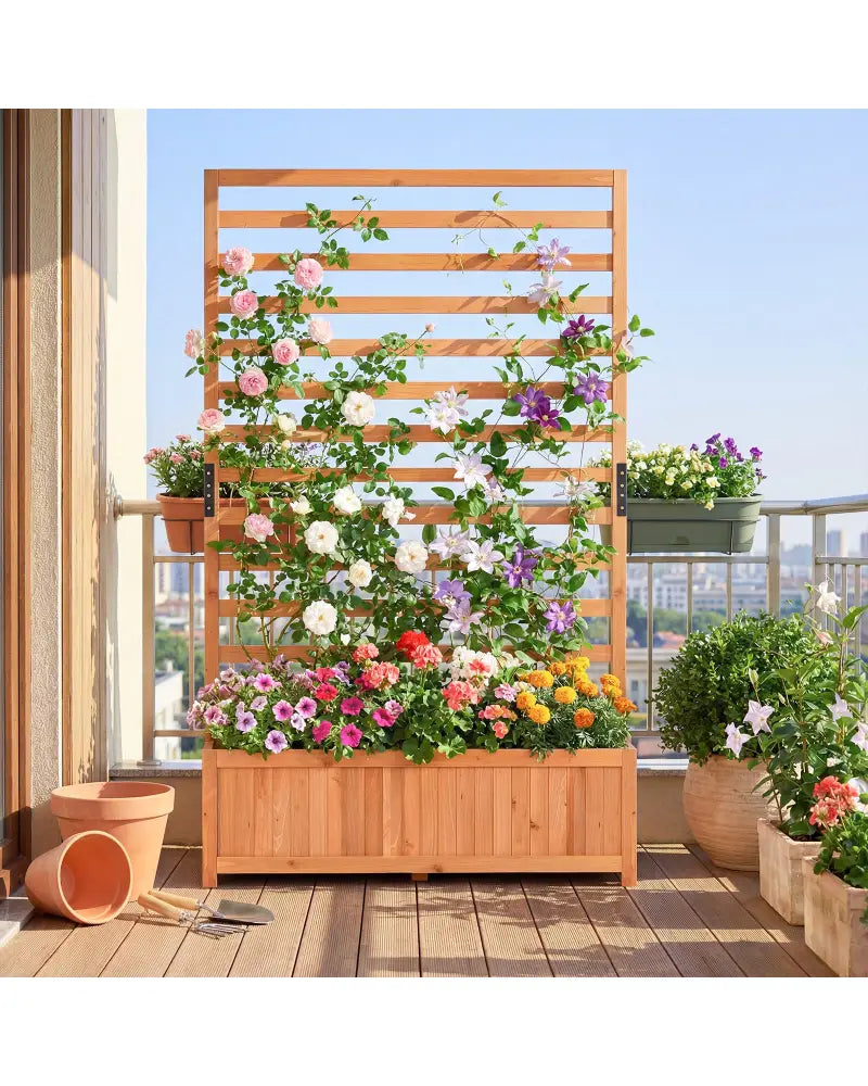Wooden Raised Garden Bed 59 Inch Tall Elevated Planter Box with Vertical Trellis-Orange - Orange - Raised Garden Beds