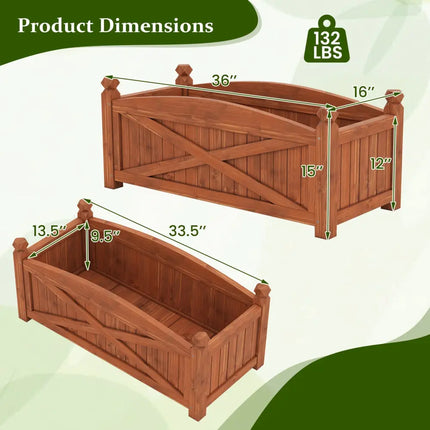 Wooden Raised Garden Bed Drainage Holes for Patio Garden-L - Natural - Raised Garden Beds