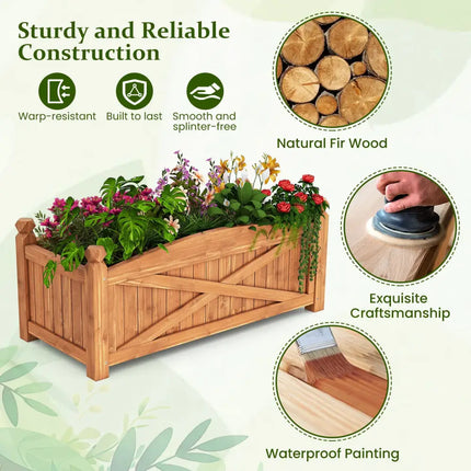 Wooden Raised Garden Bed Drainage Holes for Patio Garden-L - Natural - Raised Garden Beds