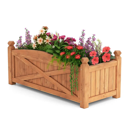 Wooden Raised Garden Bed Drainage Holes for Patio Garden-L - Natural - Raised Garden Beds