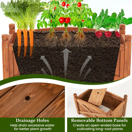 Wooden Raised Garden Bed Drainage Holes for Patio Garden-L - Natural - Raised Garden Beds