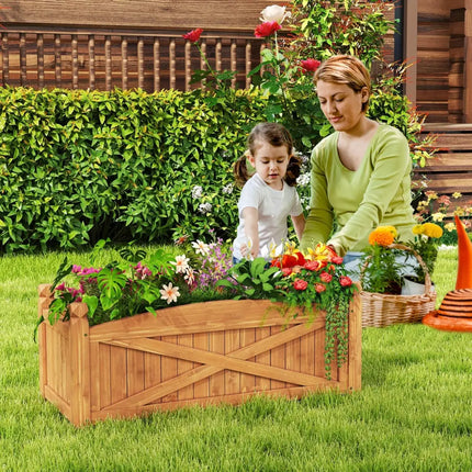 Wooden Raised Garden Bed Drainage Holes for Patio Garden-L - Natural - Raised Garden Beds