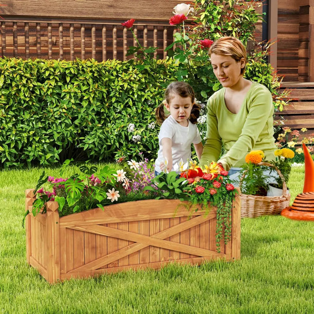 Wooden Raised Garden Bed Drainage Holes for Patio Garden-L - Natural - Raised Garden Beds