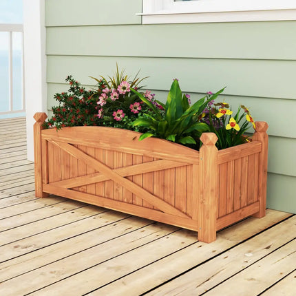 Wooden Raised Garden Bed Drainage Holes for Patio Garden-L - Natural - Raised Garden Beds