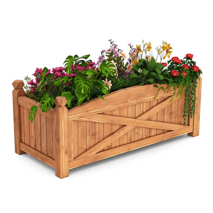 Wooden Raised Garden Bed Drainage Holes for Patio Garden-L - Natural - Raised Garden Beds