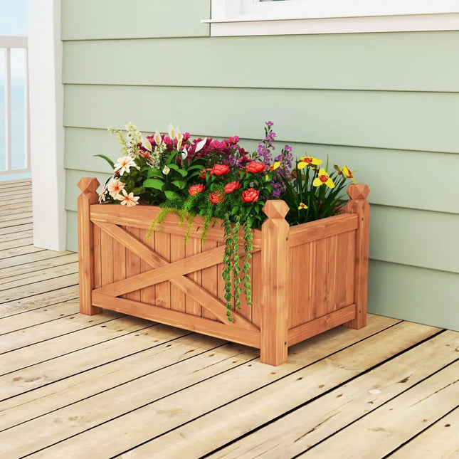 Wooden Raised Garden Bed Drainage Holes for Patio Garden-S - Natural - Raised Garden Beds