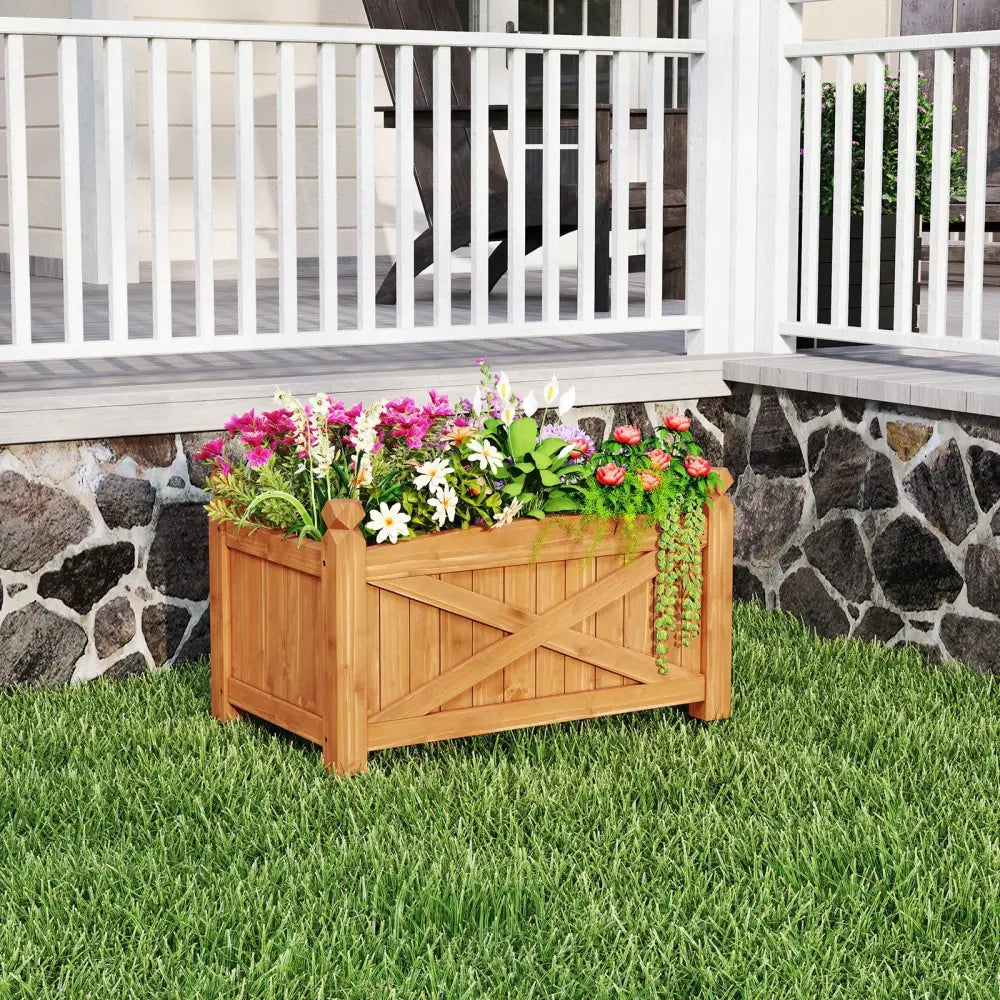 Wooden Raised Garden Bed Drainage Holes for Patio Garden-S - Natural - Raised Garden Beds