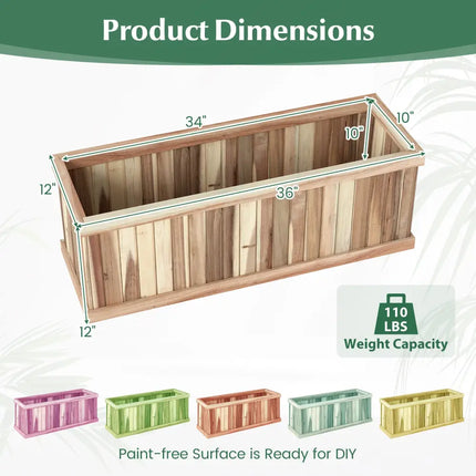 Wooden Raised Garden Bed Natural Acacia Wood Rectangular Planter Box with Drainage-Natural - Natural - Raised Garden