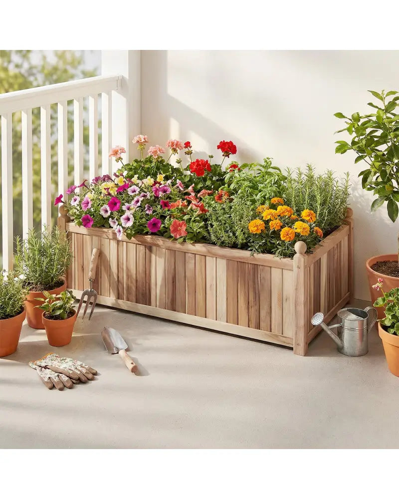Wooden Raised Garden Bed Natural Acacia Wood Rectangular Planter Box with Liner-Natural - Natural - Raised Garden Beds