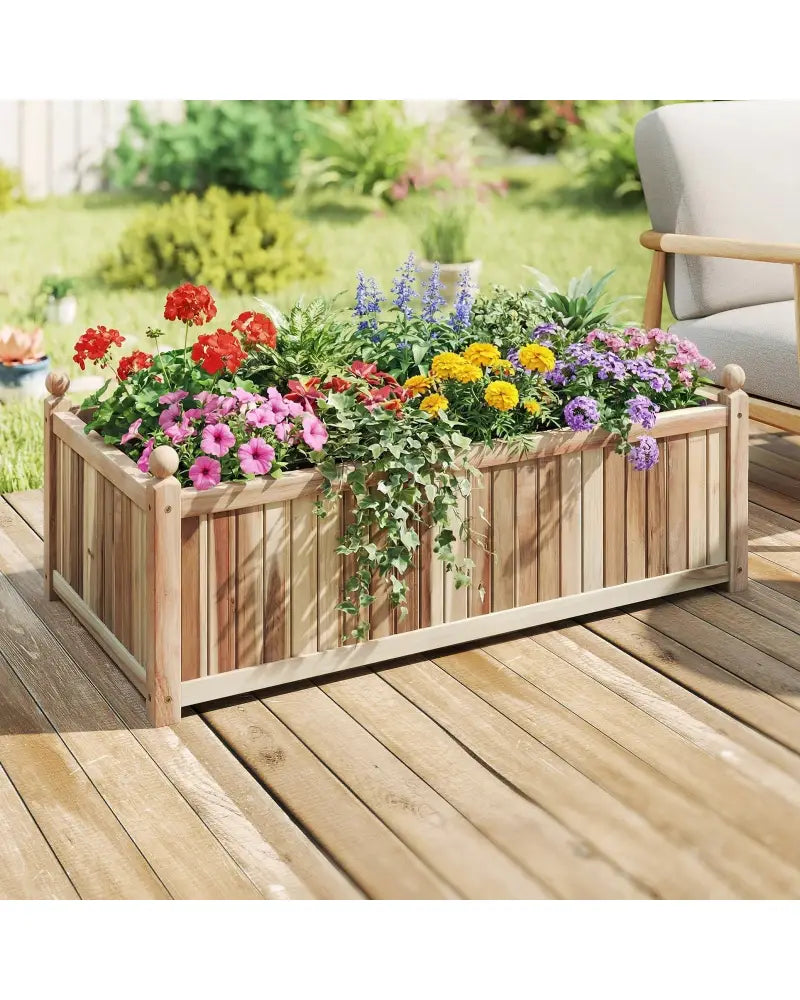 Wooden Raised Garden Bed Natural Acacia Wood Rectangular Planter Box with Liner-Natural - Natural - Raised Garden Beds