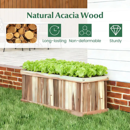 Wooden Raised Garden Bed Natural Acacia Wood Rectangular Planter Box with Drainage-Natural - Natural - Raised Garden