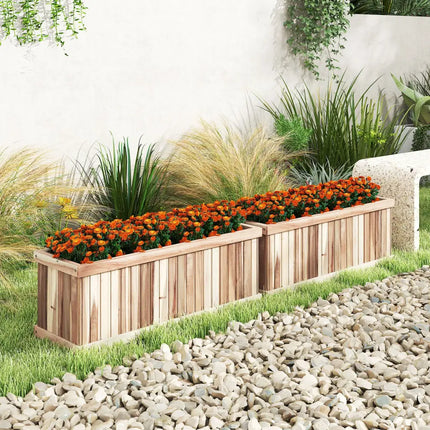 Wooden Raised Garden Bed Natural Acacia Wood Rectangular Planter Box with Drainage-Natural - Natural - Raised Garden