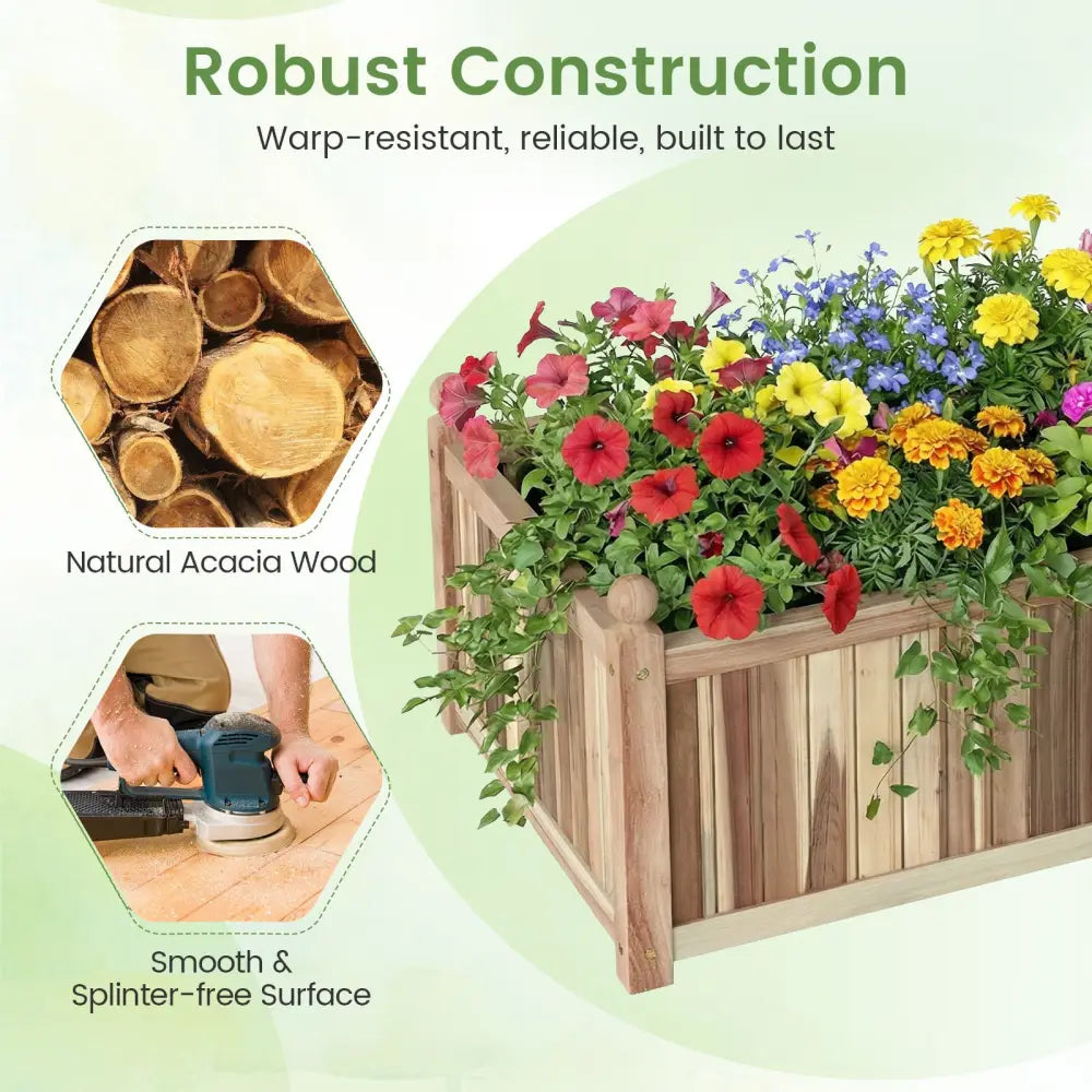 Wooden Raised Garden Bed Natural Acacia Wood Rectangular Planter Box with Liner-Natural - Natural - Raised Garden Beds
