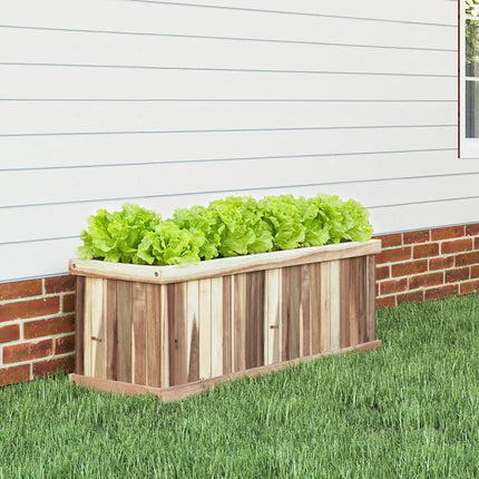 Wooden Raised Garden Bed Natural Acacia Wood Rectangular Planter Box with Drainage-Natural - Natural - Raised Garden