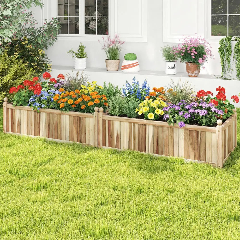 Wooden Raised Garden Bed Natural Acacia Wood Rectangular Planter Box with Liner-Natural - Natural - Raised Garden Beds