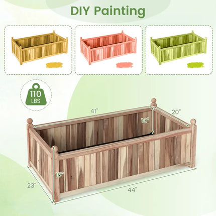 Wooden Raised Garden Bed Natural Acacia Wood Rectangular Planter Box with Liner-Natural - Natural - Raised Garden Beds