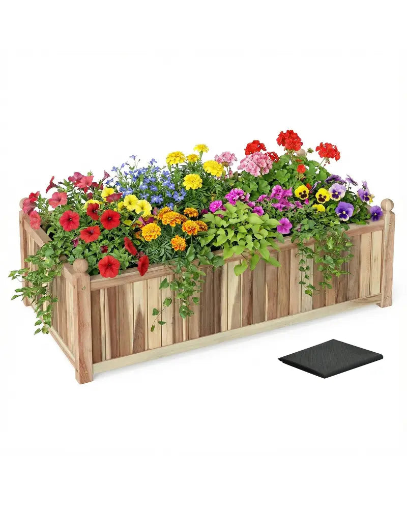 Wooden Raised Garden Bed Natural Acacia Wood Rectangular Planter Box with Liner-Natural - Natural - Raised Garden Beds