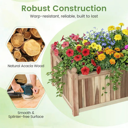 Wooden Raised Garden Bed Natural Acacia Wood Rectangular Planter Box with Liner-Natural - Natural - Raised Garden Beds