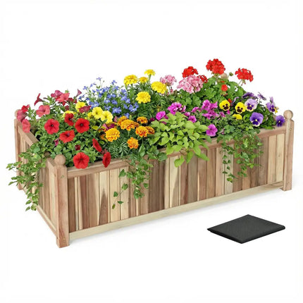 Wooden Raised Garden Bed Natural Acacia Wood Rectangular Planter Box with Liner-Natural - Natural - Raised Garden Beds