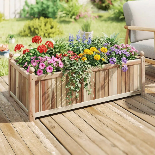 Wooden Raised Garden Bed Natural Acacia Wood Rectangular Planter Box with Liner-Natural - Natural - Raised Garden Beds