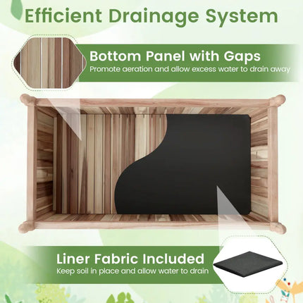 Wooden Raised Garden Bed Natural Acacia Wood Rectangular Planter Box with Liner-Natural - Natural - Raised Garden Beds
