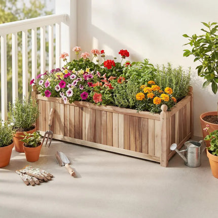 Wooden Raised Garden Bed Natural Acacia Wood Rectangular Planter Box with Liner-Natural - Natural - Raised Garden Beds