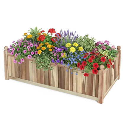 Wooden Raised Garden Bed Natural Acacia Wood Rectangular Planter Box with Liner-Natural - Natural - Raised Garden Beds