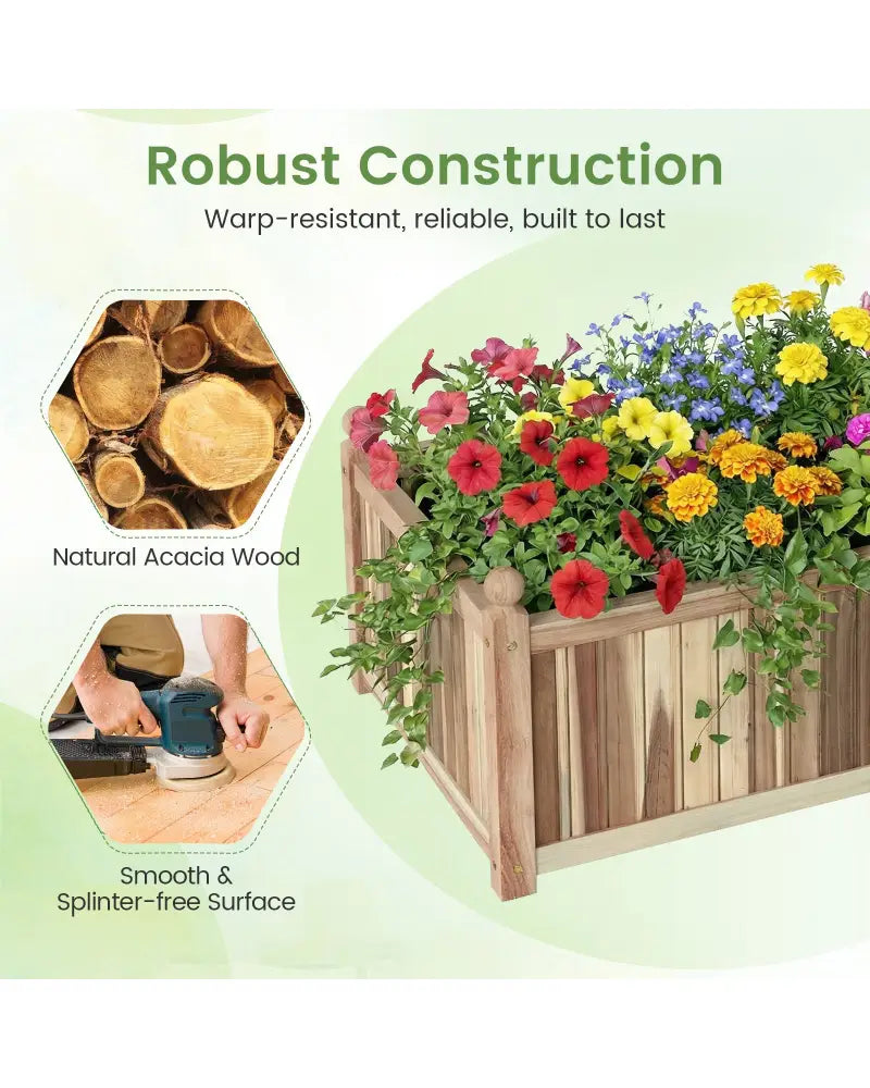 Wooden Raised Garden Bed Natural Acacia Wood Rectangular Planter Box with Liner-Natural - Natural - Raised Garden Beds