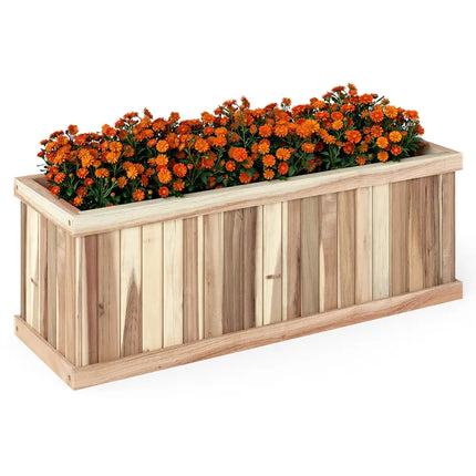 Wooden Raised Garden Bed Natural Acacia Wood Rectangular Planter Box with Drainage-Natural - Natural - Raised Garden